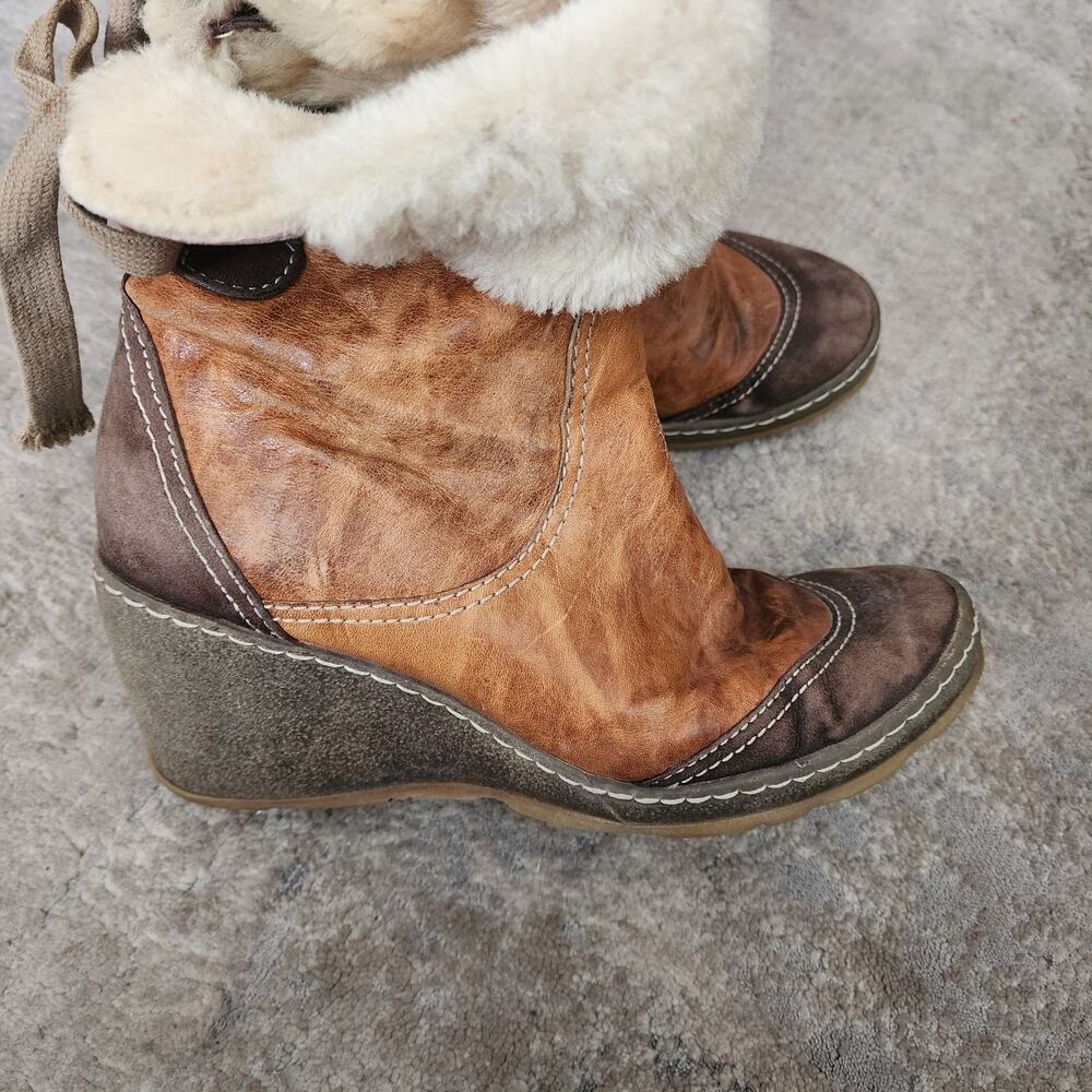 Manas Design Booties Women's Size 6 EU 36 Brown Leather Wedge Distressed